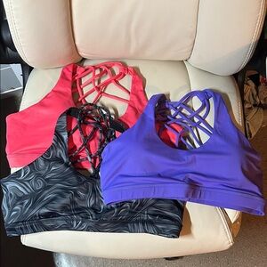 (3) CVG Women's Strappy Sports Bra Set - Purple, Black, Pink